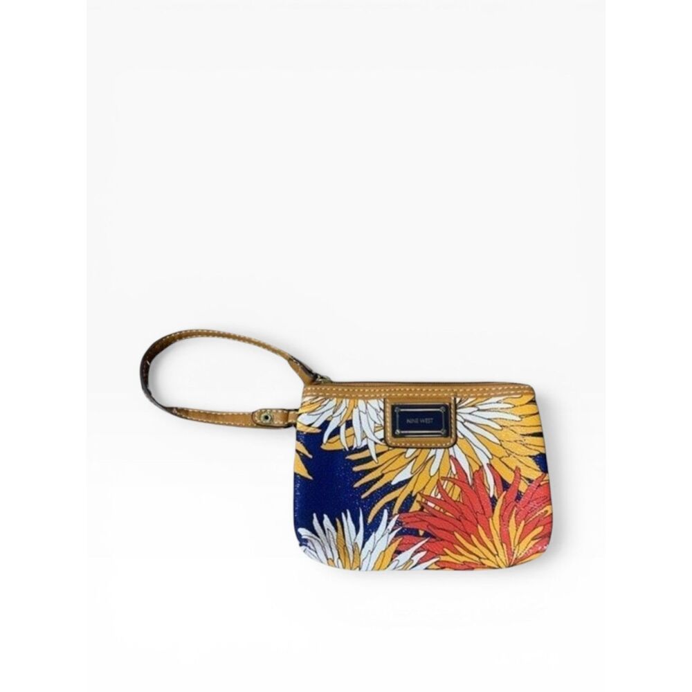 Nine West Wristlet Faux Leather Bright Floral Print Tropical Travel Vacation